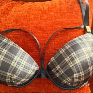 Victoria's Secret Navy and Green Plaid Bra push up